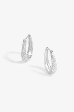 Sterling Silver 925 Cubic Zirconia Pave Huggie Hoop Earrings
