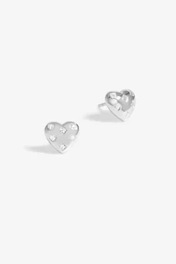 Sterling Silver 925 Cubic Zirconia Scattered Stone Heart Stud Earrings