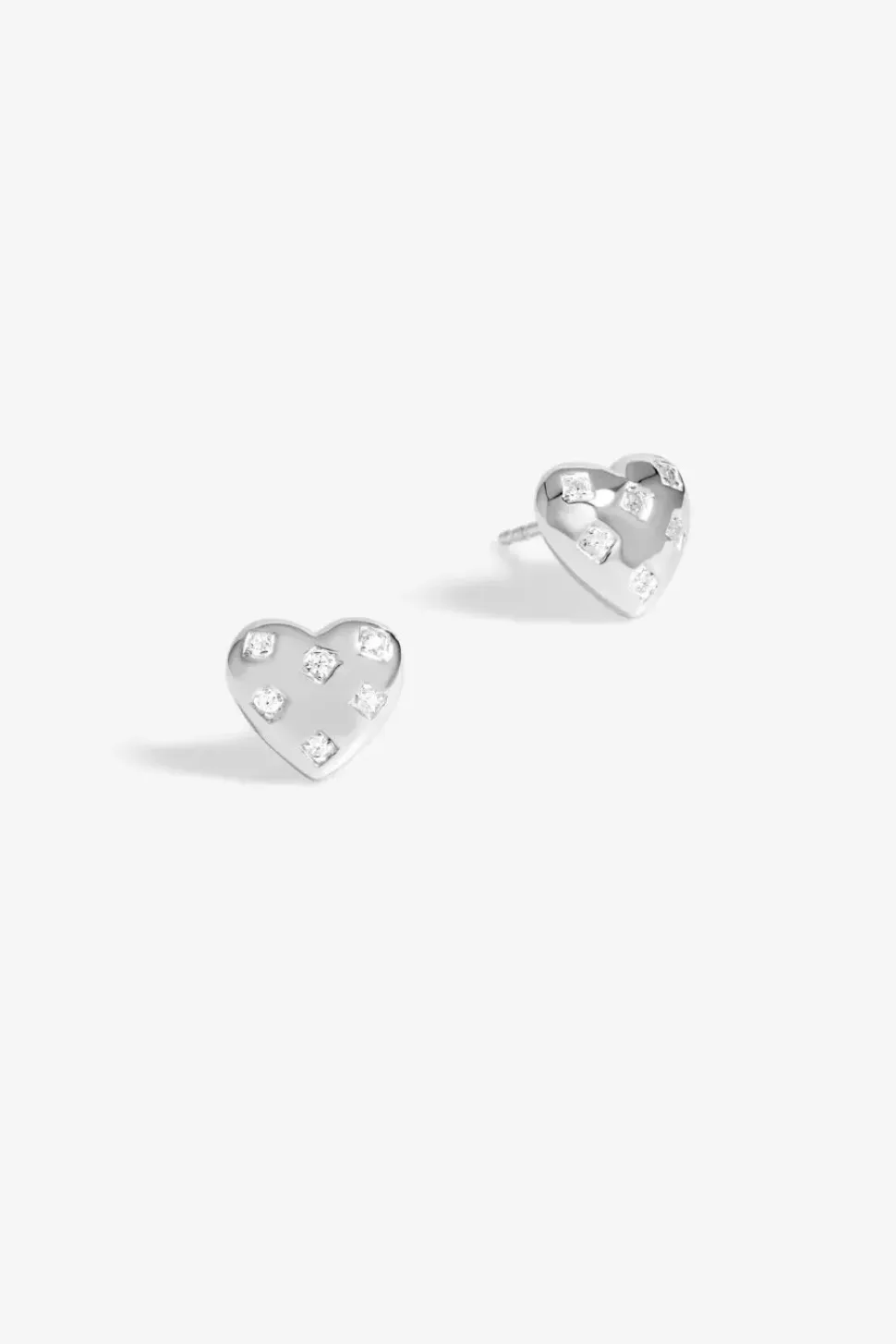 Sterling Silver 925 Cubic Zirconia Scattered Stone Heart Stud Earrings
