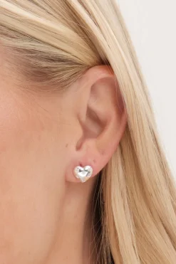 Sterling Silver 925 Cubic Zirconia Scattered Stone Heart Stud Earrings