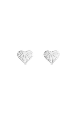 Sterling Silver 925 Cubic Zirconia Sunburst Heart Stud Earrings