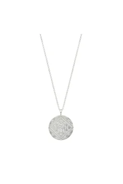 Sterling Silver 925 Embossed Round Pendant Necklace