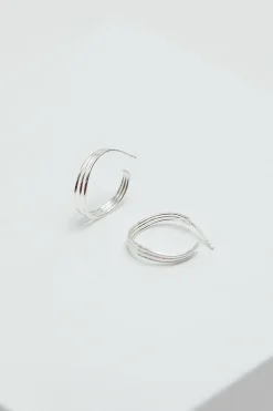 Sterling Silver 925 Fine Triple Row Hoop Earrings