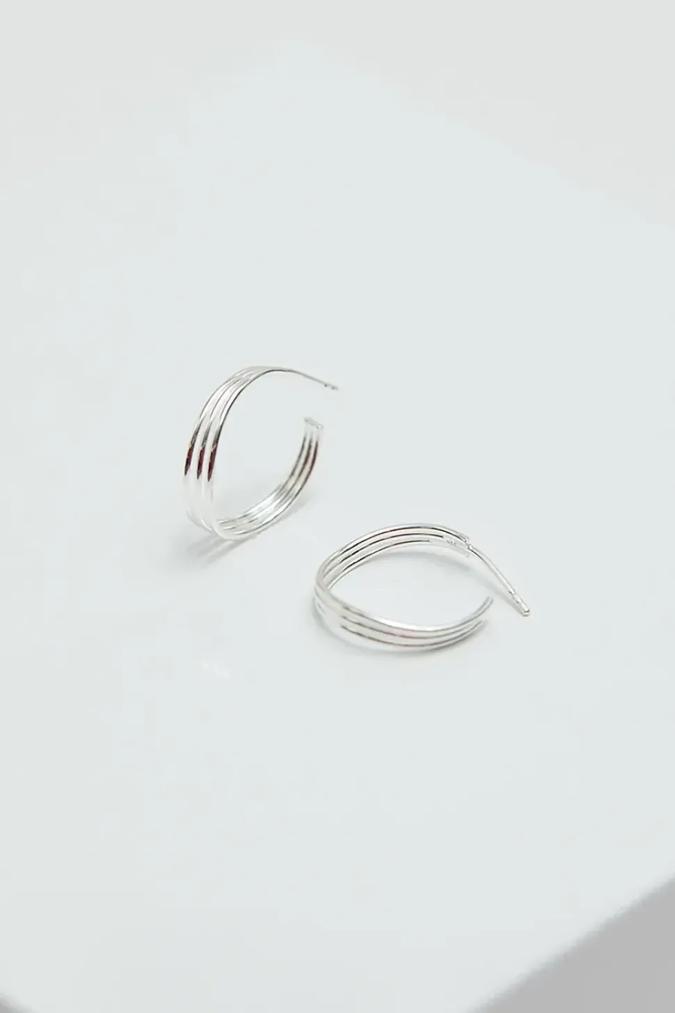 Sterling Silver 925 Fine Triple Row Hoop Earrings