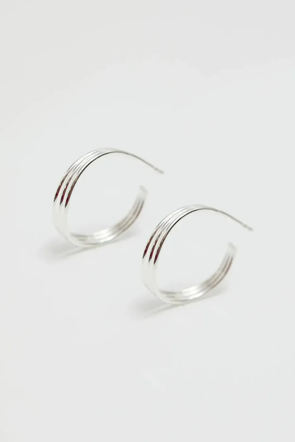 Sterling Silver 925 Fine Triple Row Hoop Earrings