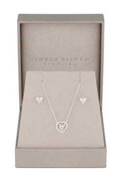 Sterling Silver 925 Halo Heart Jewellery Set - Gift Boxed