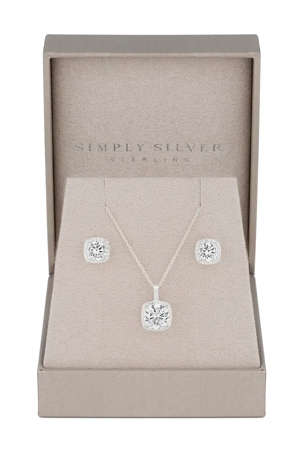 Sterling Silver 925 Halo Square Solitaire Matching Jewellery Set - Gift Boxed