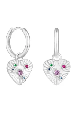 Sterling Silver 925 Heart Charm Huggie Hoop Earrings