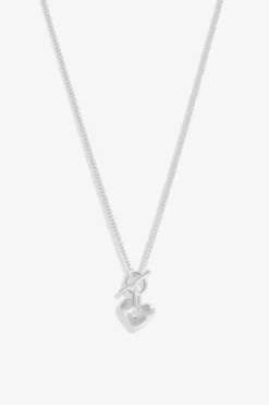 Sterling Silver 925 Heart Molten T Bar Necklace