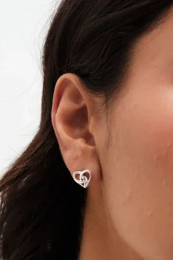 Sterling Silver 925 Knotted Heart Stud Earrings