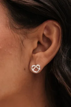 Sterling Silver 925 Open Crossover Heart Stud Earrings