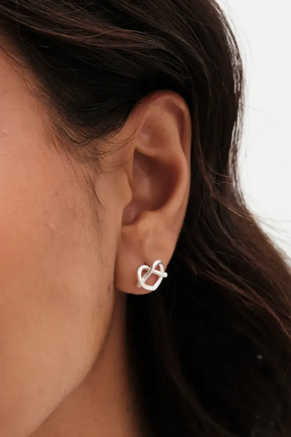 Sterling Silver 925 Open Crossover Heart Stud Earrings