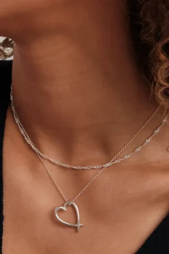 Sterling Silver 925 Open Heart Pendant Necklace