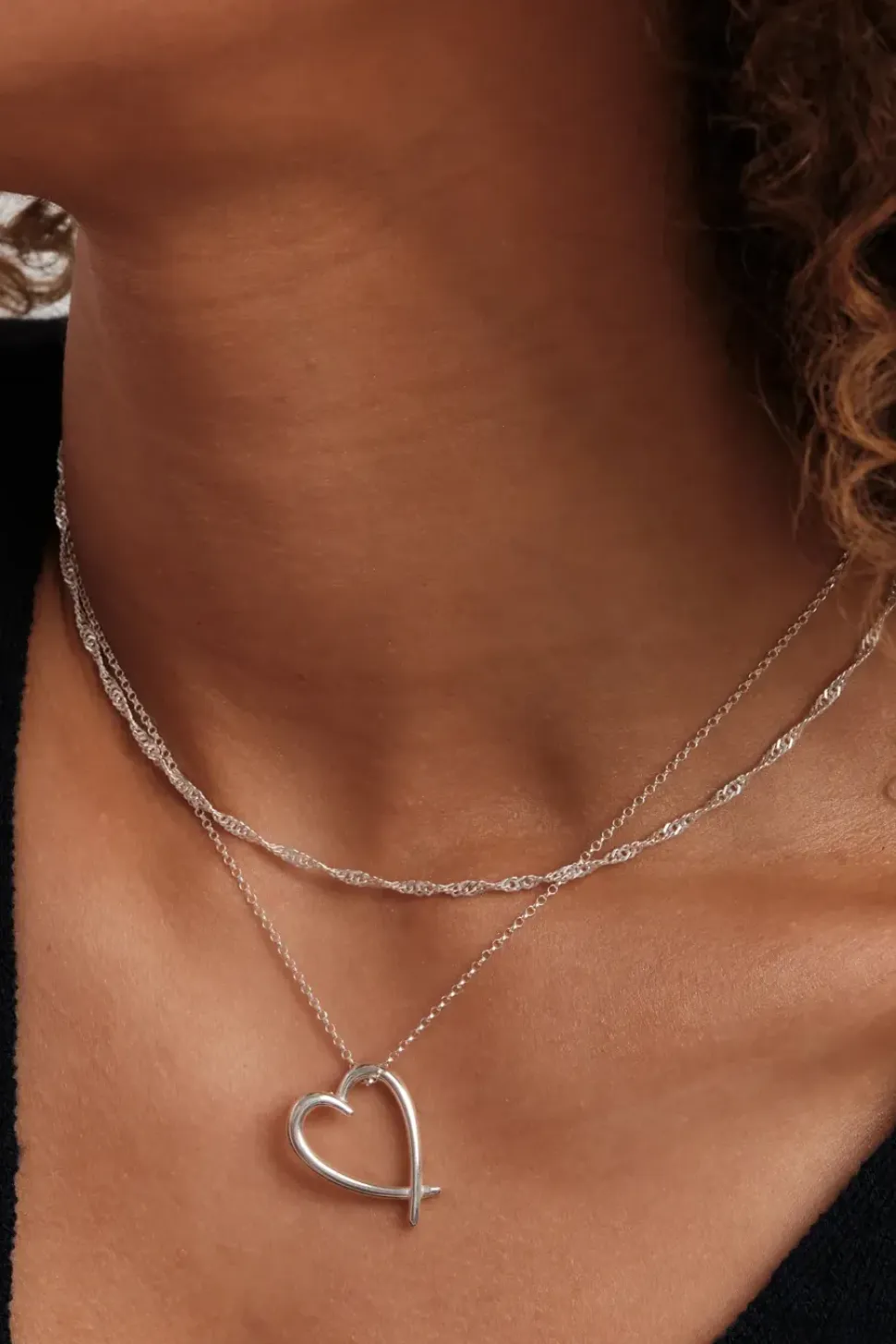 Sterling Silver 925 Open Heart Pendant Necklace
