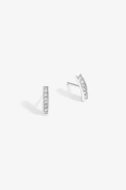 Sterling Silver 925 Pave Stick Earrings