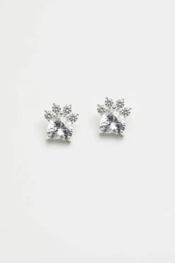 Sterling Silver 925 Paw Print Cubic Zirconia Earrings