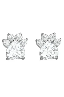 Sterling Silver 925 Paw Print Cubic Zirconia Earrings