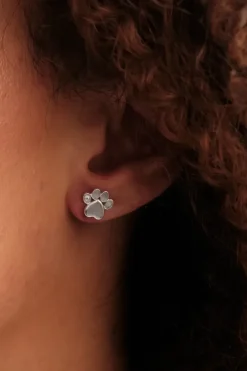 Sterling Silver 925 Paw Print Stud Earrings