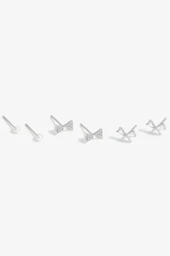 Sterling Silver 925 Pearl and Cubic Zirconia Bow Stud Earring - Pack of 3