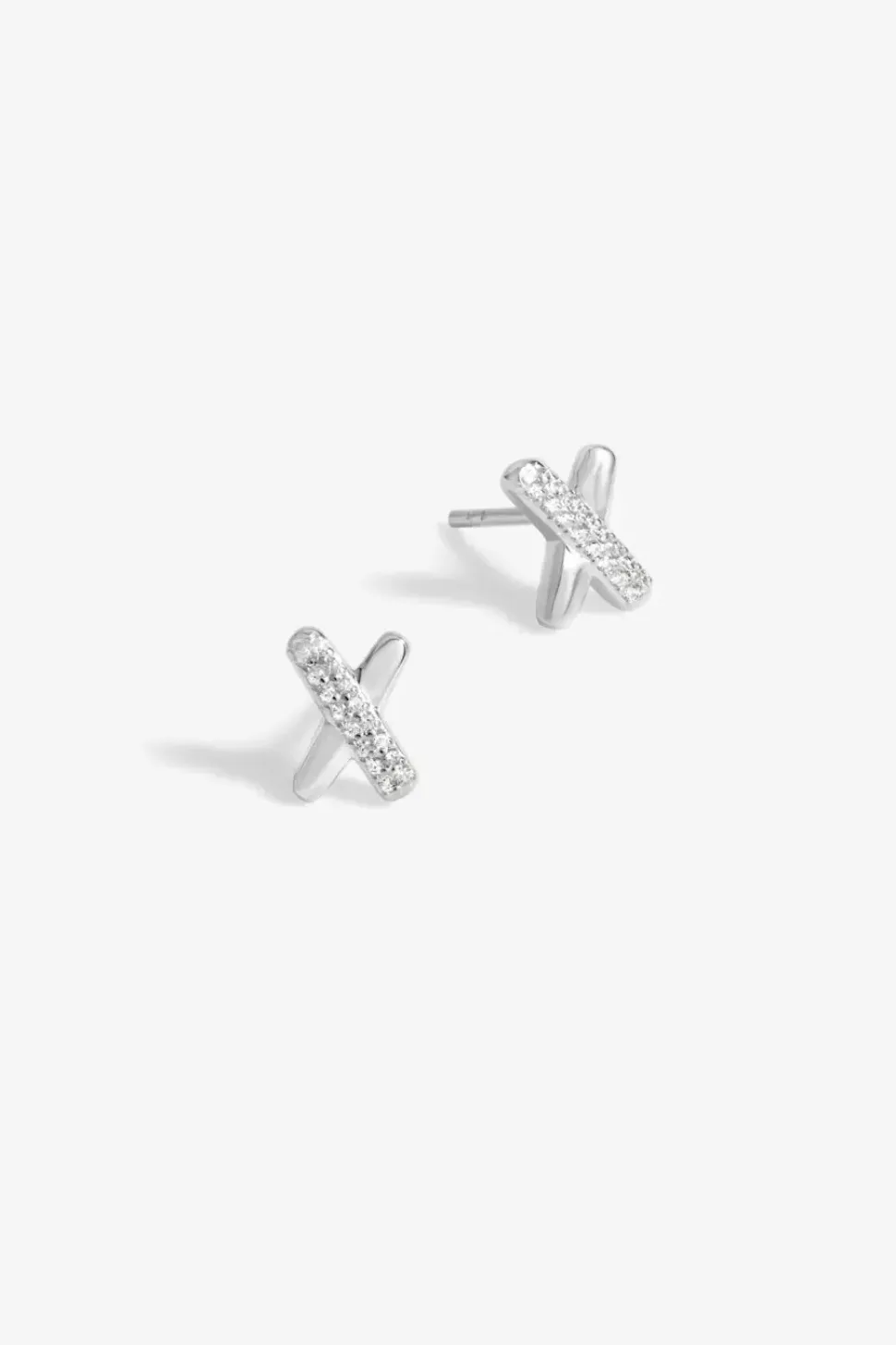 Sterling Silver 925 Polished And Crystal Kiss Stud Earrings