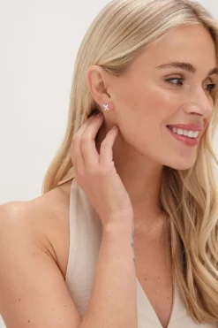 Sterling Silver 925 Polished And Crystal Kiss Stud Earrings