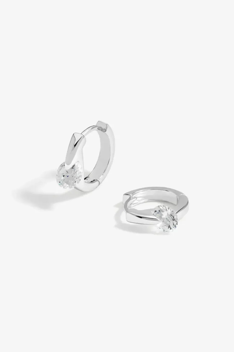 Sterling Silver 925 Polished And Cubic Zirconia Besel Centre Stone Hoop Earrings