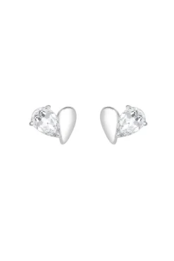 Sterling Silver 925 Polished And Cubic Zirconia Heart Stud Earrings