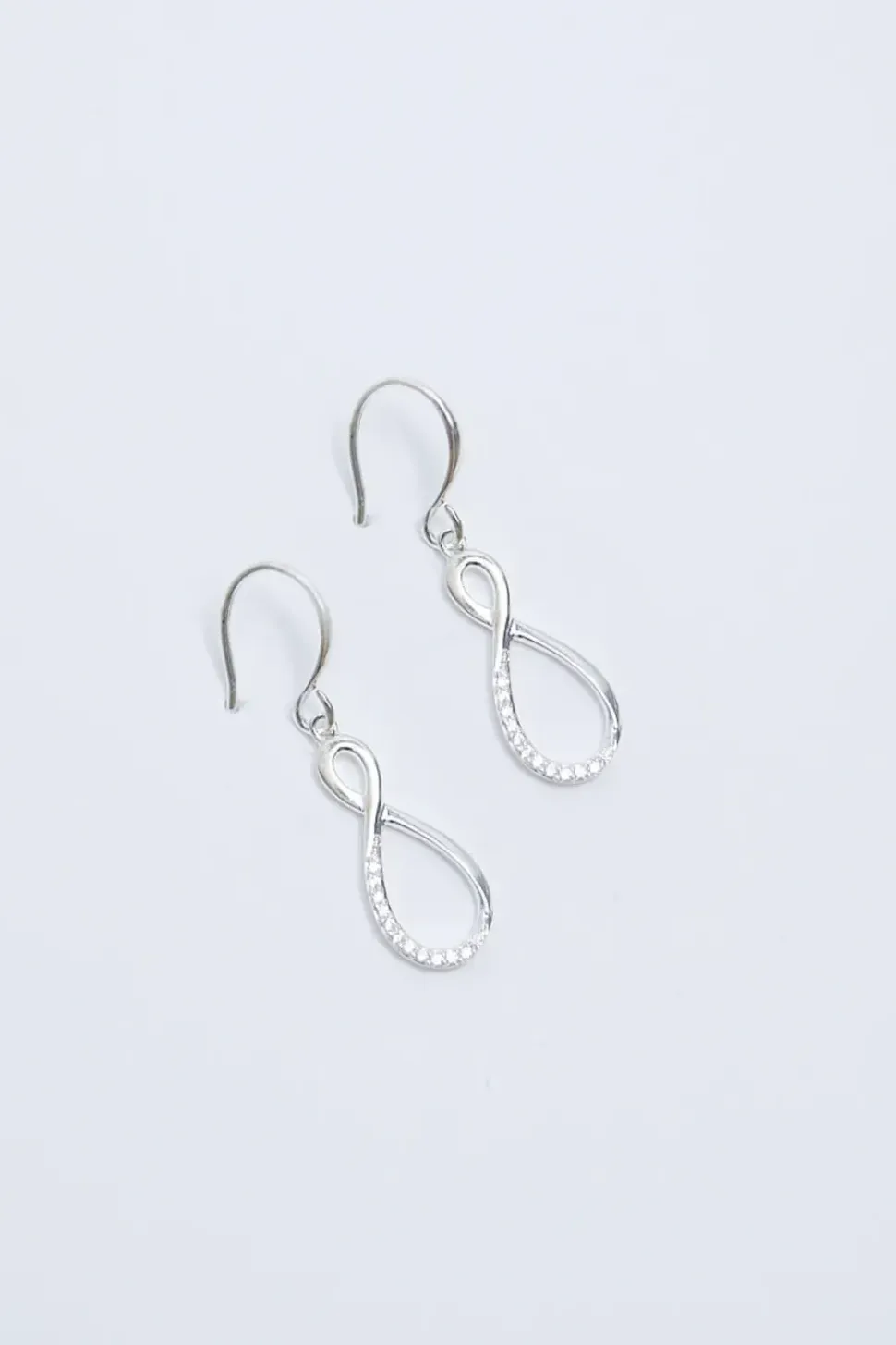 Sterling Silver 925 Polished And Cubic Zirconia Infinity Drop Earrings