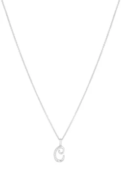 Sterling Silver 925 Polished and Cubic Zirconia Initial Pendant - C