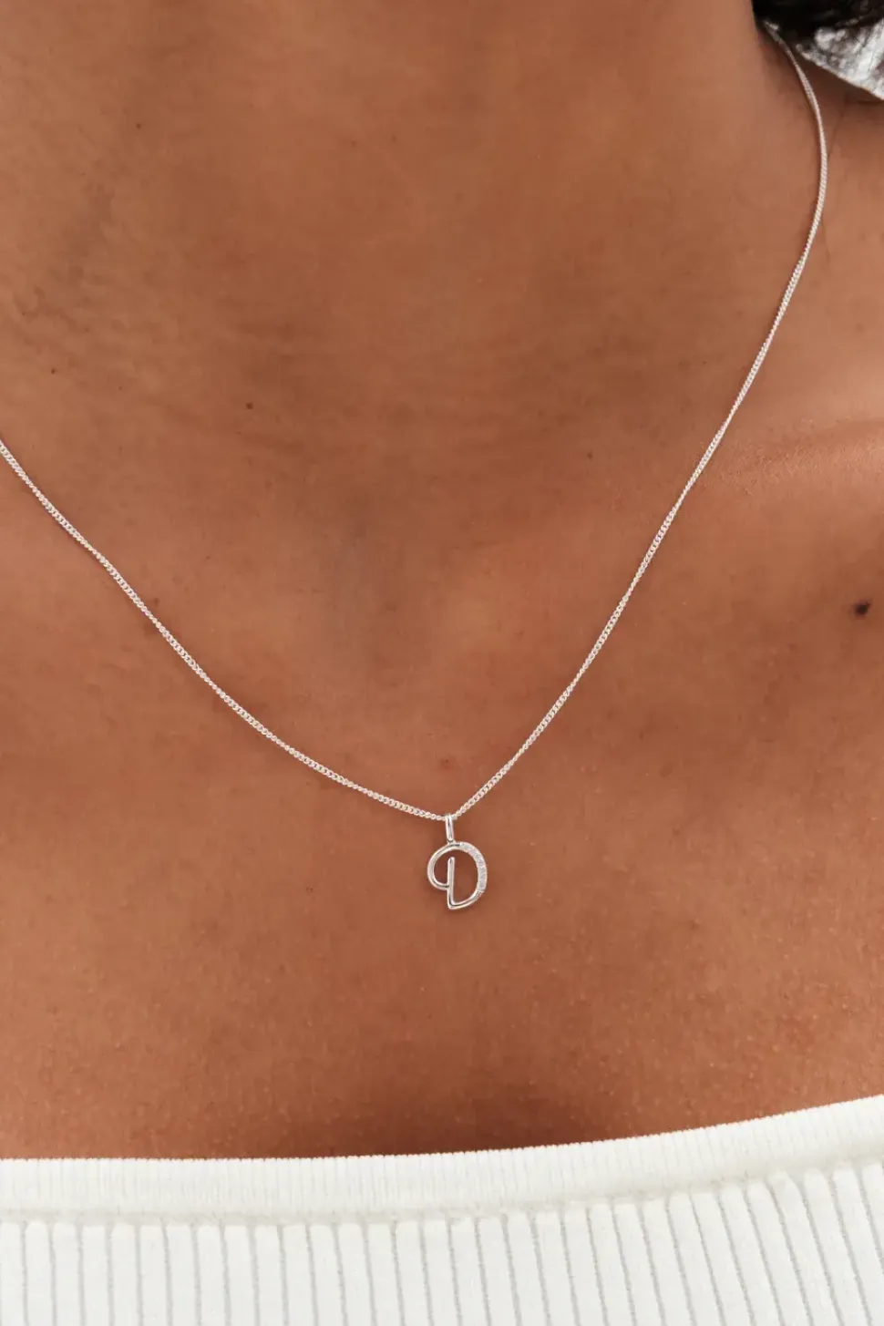 Sterling Silver 925 Polished and Cubic Zirconia Initial Pendant - C