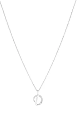 Sterling Silver 925 Polished and Cubic Zirconia Initial Pendant - D