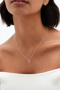 Sterling Silver 925 Polished and Cubic Zirconia Initial Pendant - D