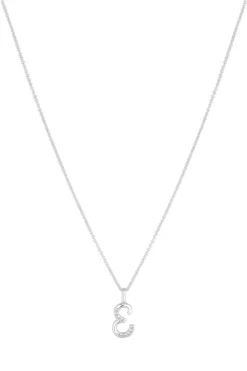 Sterling Silver 925 Polished and Cubic Zirconia Initial Pendant - E