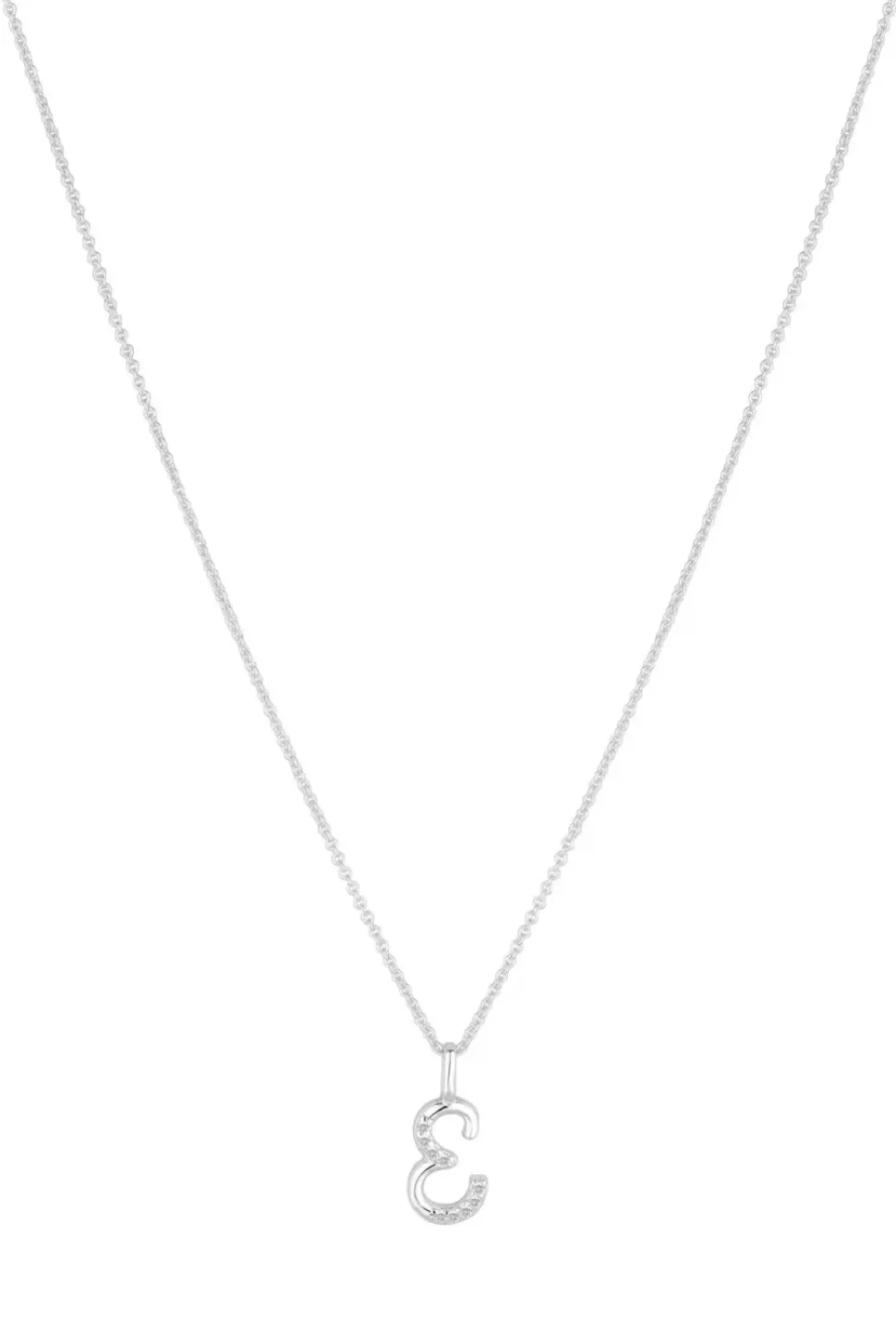 Sterling Silver 925 Polished and Cubic Zirconia Initial Pendant - E