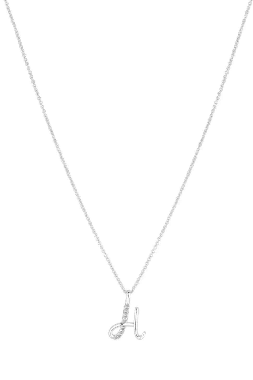 Sterling Silver 925 Polished and Cubic Zirconia Initial Pendant - H