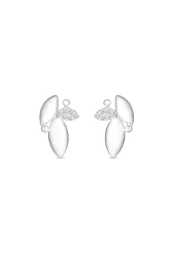 Sterling Silver 925 Polished And Cubic Zirconia Leaf Stud Earrings