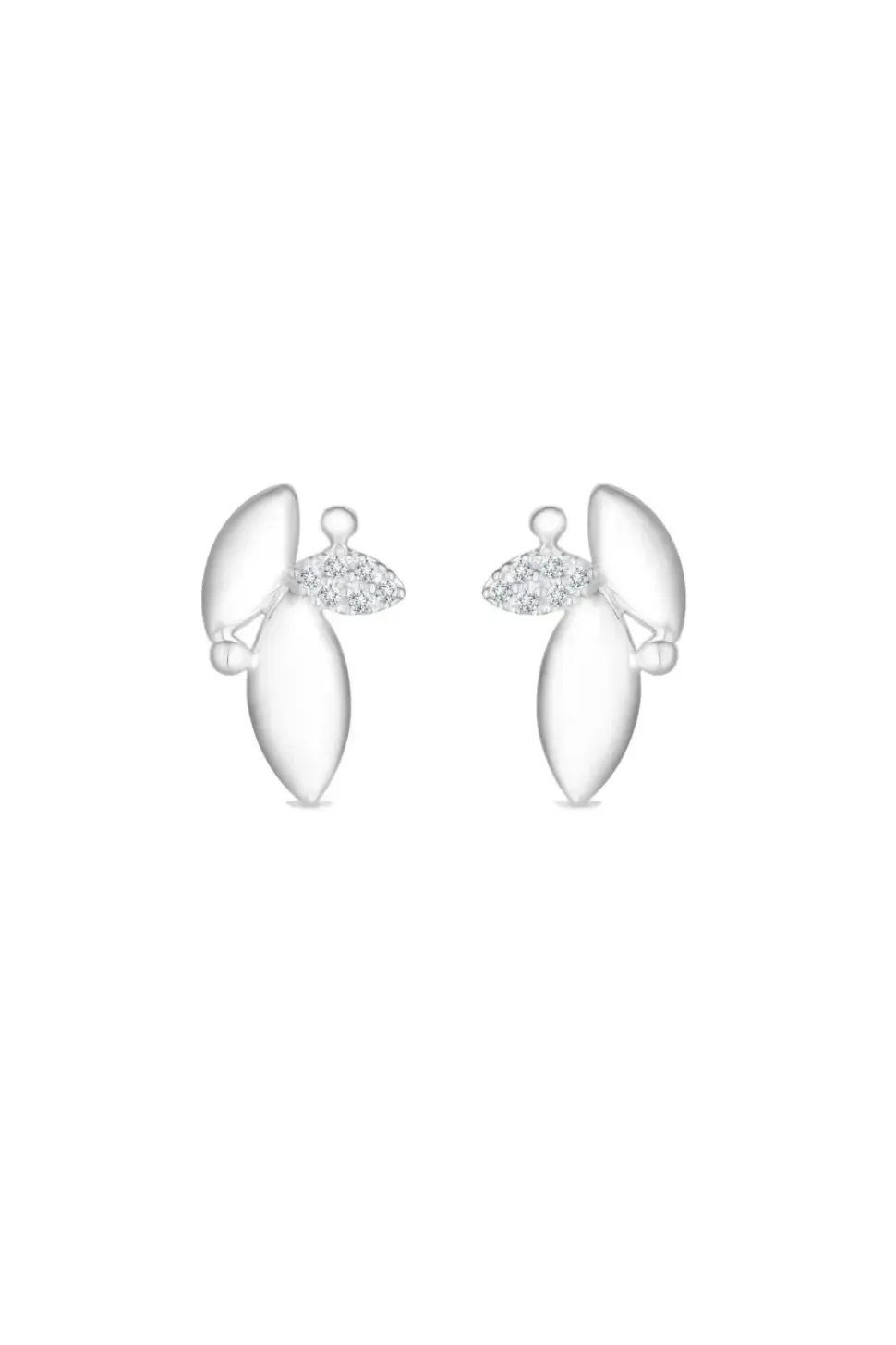 Sterling Silver 925 Polished And Cubic Zirconia Leaf Stud Earrings