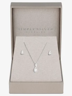 Sterling Silver 925 Polished and Cubic Zirconia Peardrop Set - Gift Boxed