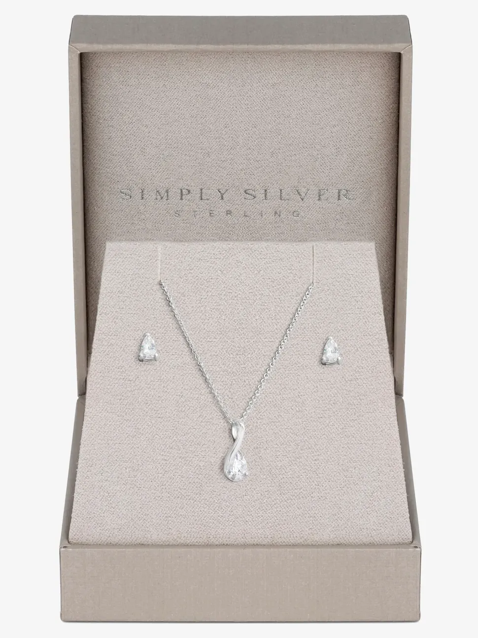 Sterling Silver 925 Polished and Cubic Zirconia Peardrop Set - Gift Boxed