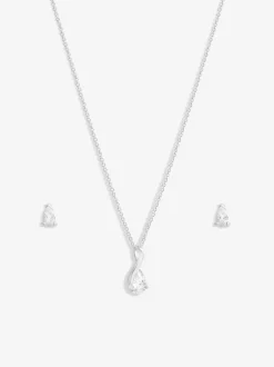 Sterling Silver 925 Polished and Cubic Zirconia Peardrop Set - Gift Boxed