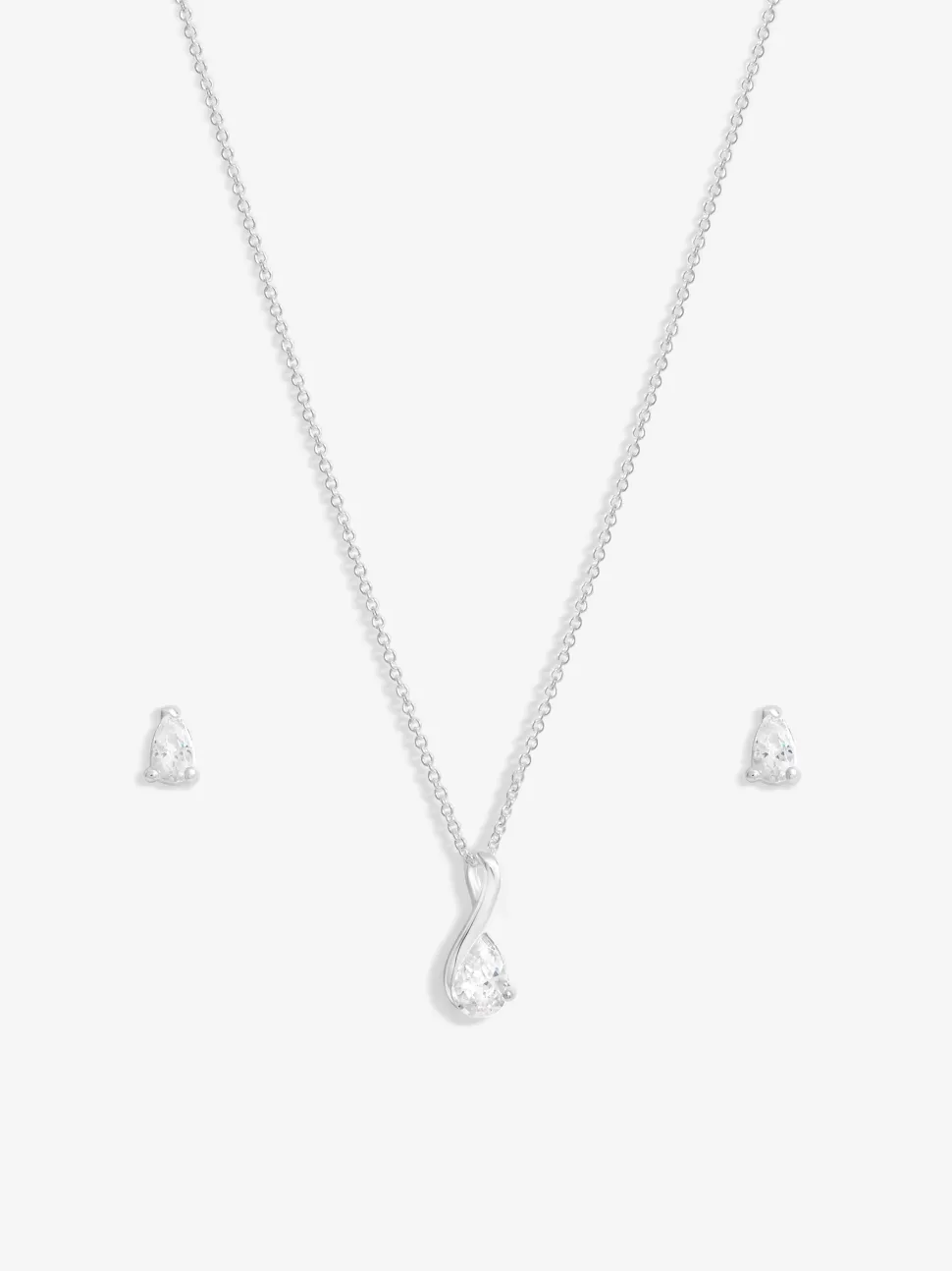Sterling Silver 925 Polished and Cubic Zirconia Peardrop Set - Gift Boxed