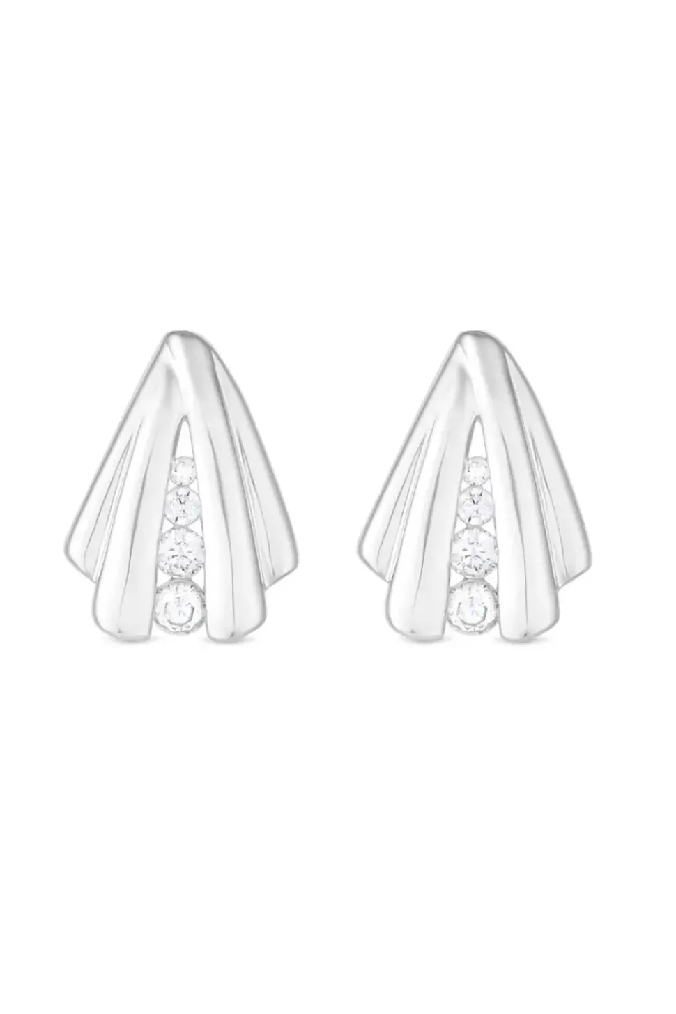 Sterling Silver 925 Polished And Cubic Zirconia Shell Stud Earrings