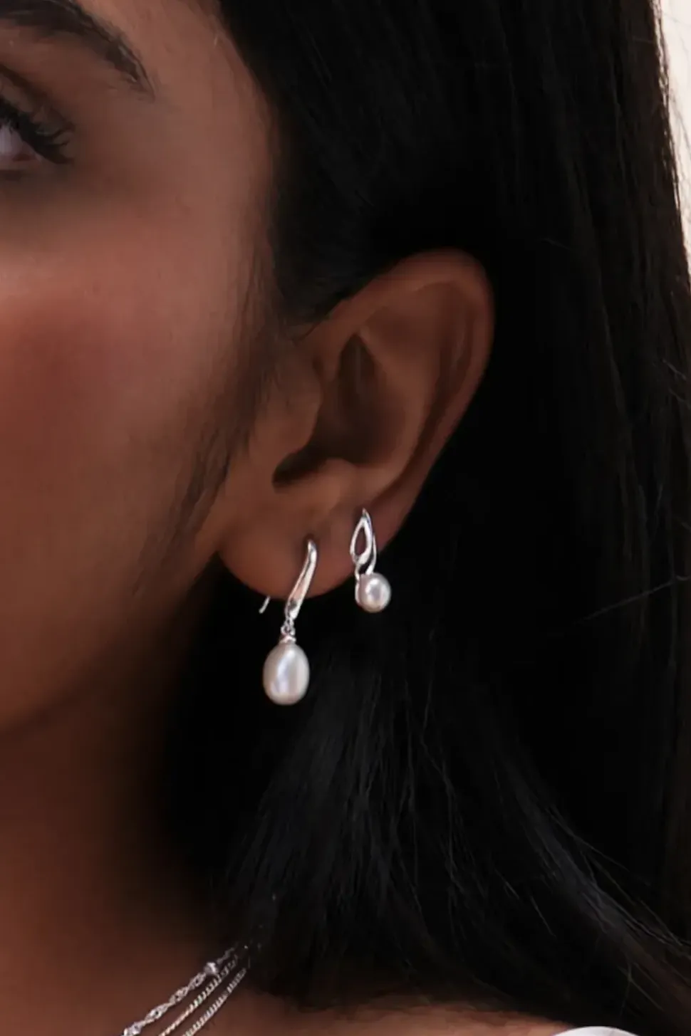 Sterling Silver 925 Polished And Cubic Zirconia Silver Crystal Besel Charm Hoop Earrings