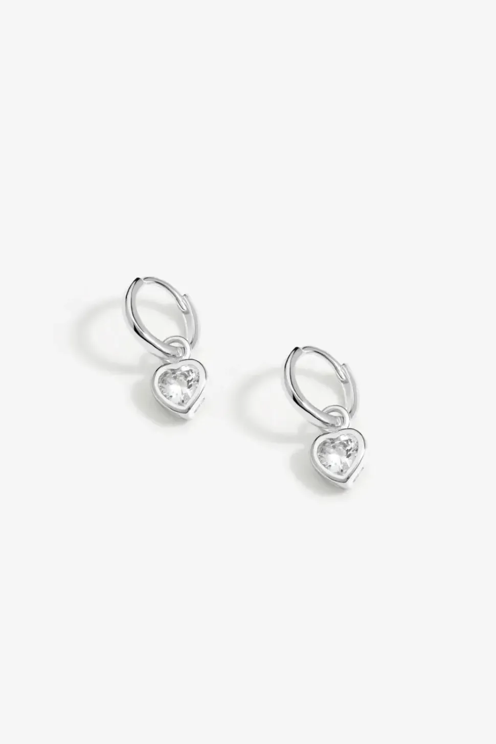 Sterling Silver 925 Polished And Cubic Zirconia Silver Crystal Heart Charm Hoop Earrings