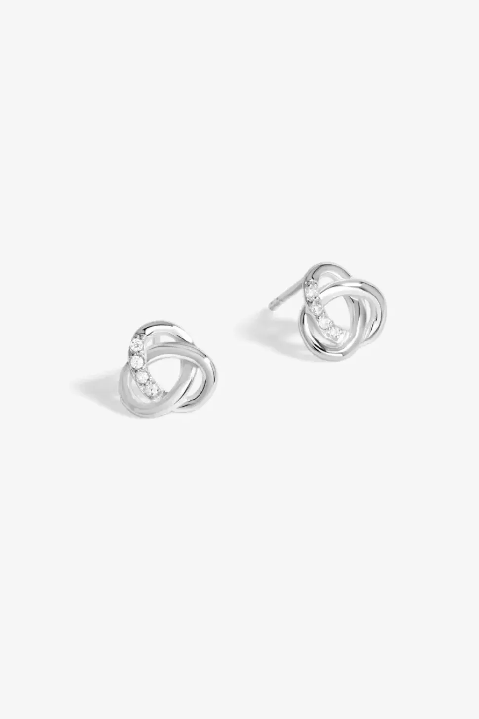 Sterling Silver 925 Polished And Cubic Zirconia Woven knot Stud Earrings