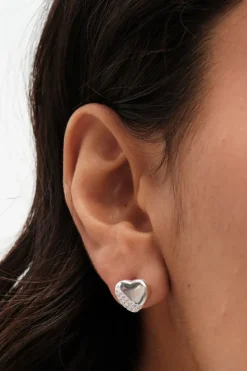 Sterling Silver 925 Polished And Cubic Zirconia Woven knot Stud Earrings