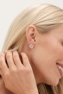 Sterling Silver 925 Polished And Cubic Zirconia Woven knot Stud Earrings