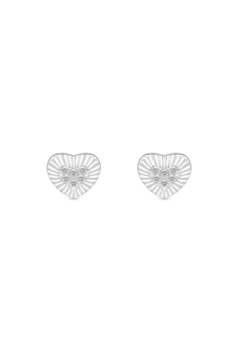 Sterling Silver 925 Polished And Pave Mini Heart Stud Earrings