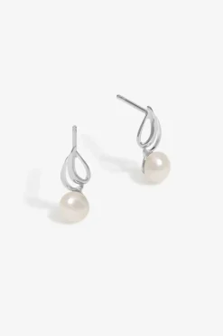 Sterling Silver 925 Polished and Pearl Swirl Earrings
