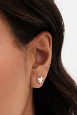 Sterling Silver 925 Polished Heart Stud Earrings
